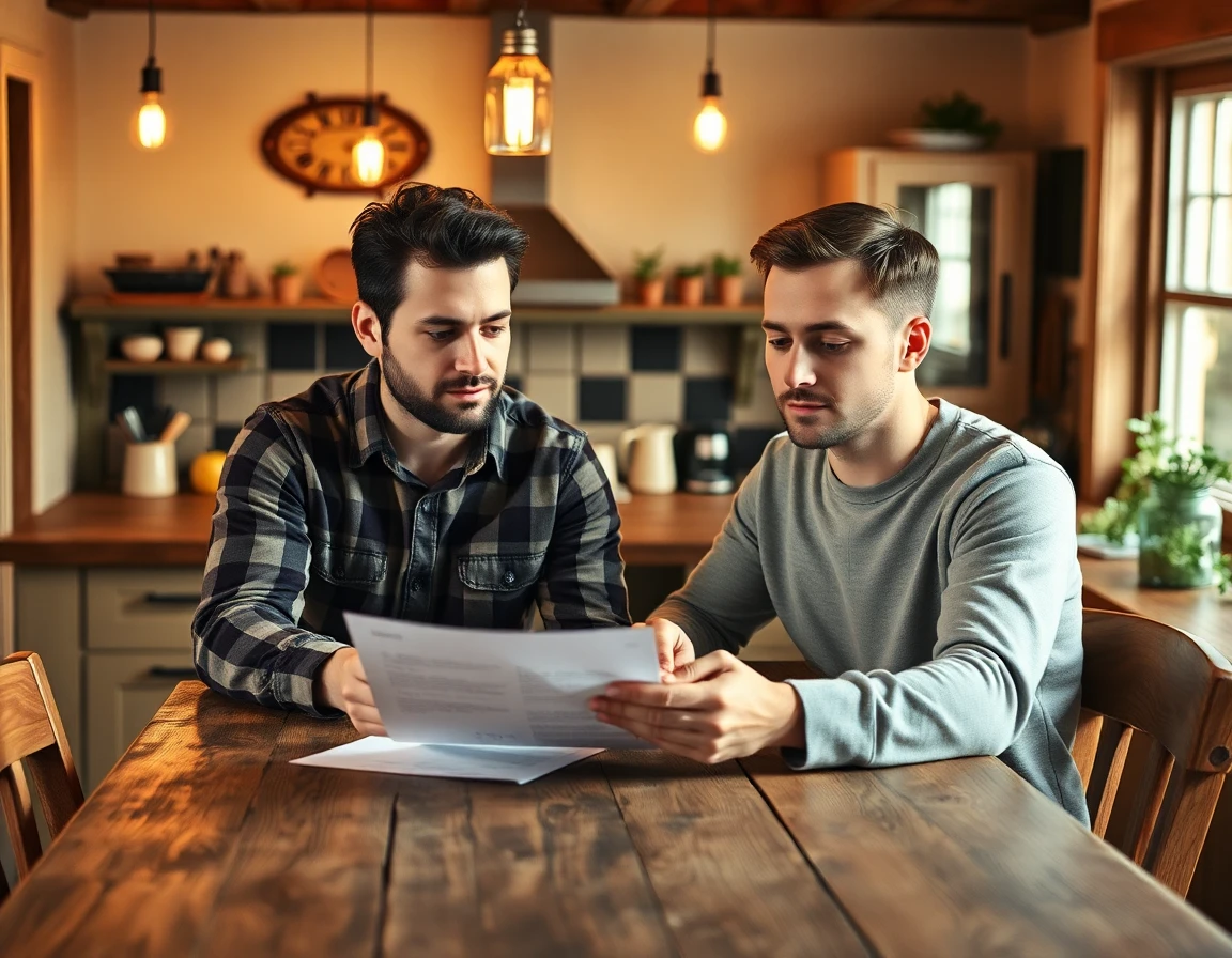 young couple discussing document in rustic kitchen for disclaimer article