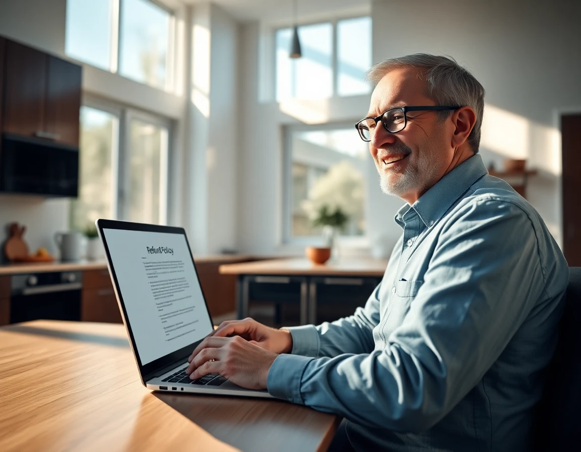 Customer service representative working at home with laptop, professional setting, natural daylight