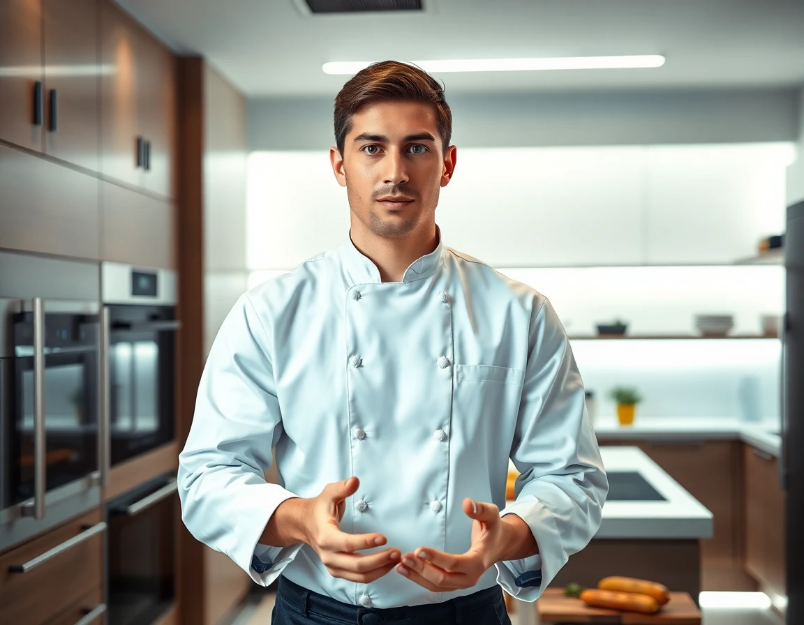 Chef demonstrating technique in sleek modern kitchen for terms and conditions article
