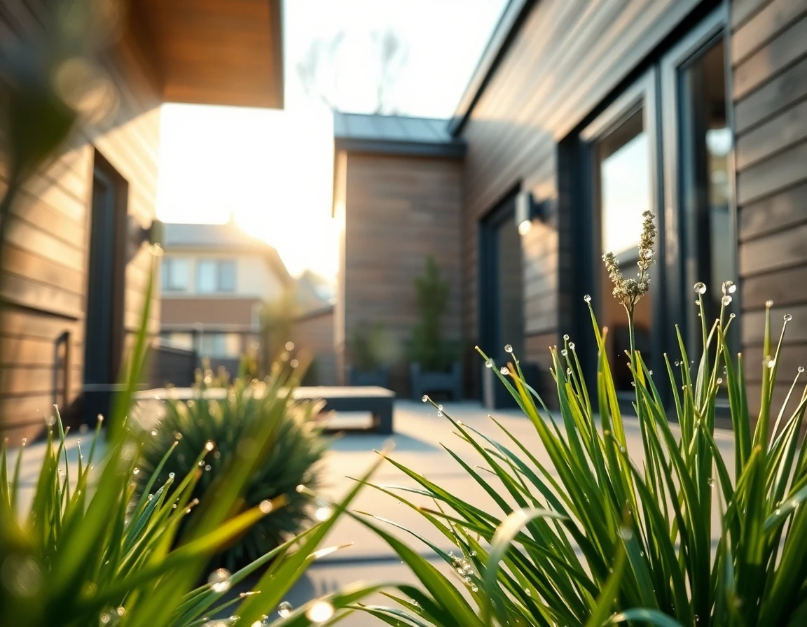 Close-up of eco-friendly materials and smart home features on a Bloxburg house facade